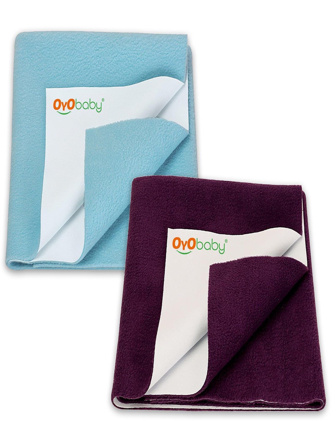 OyO Baby Pack of 2 Plum & Sea Blue Waterproof Dry sheet Polycotton Mattress Protector