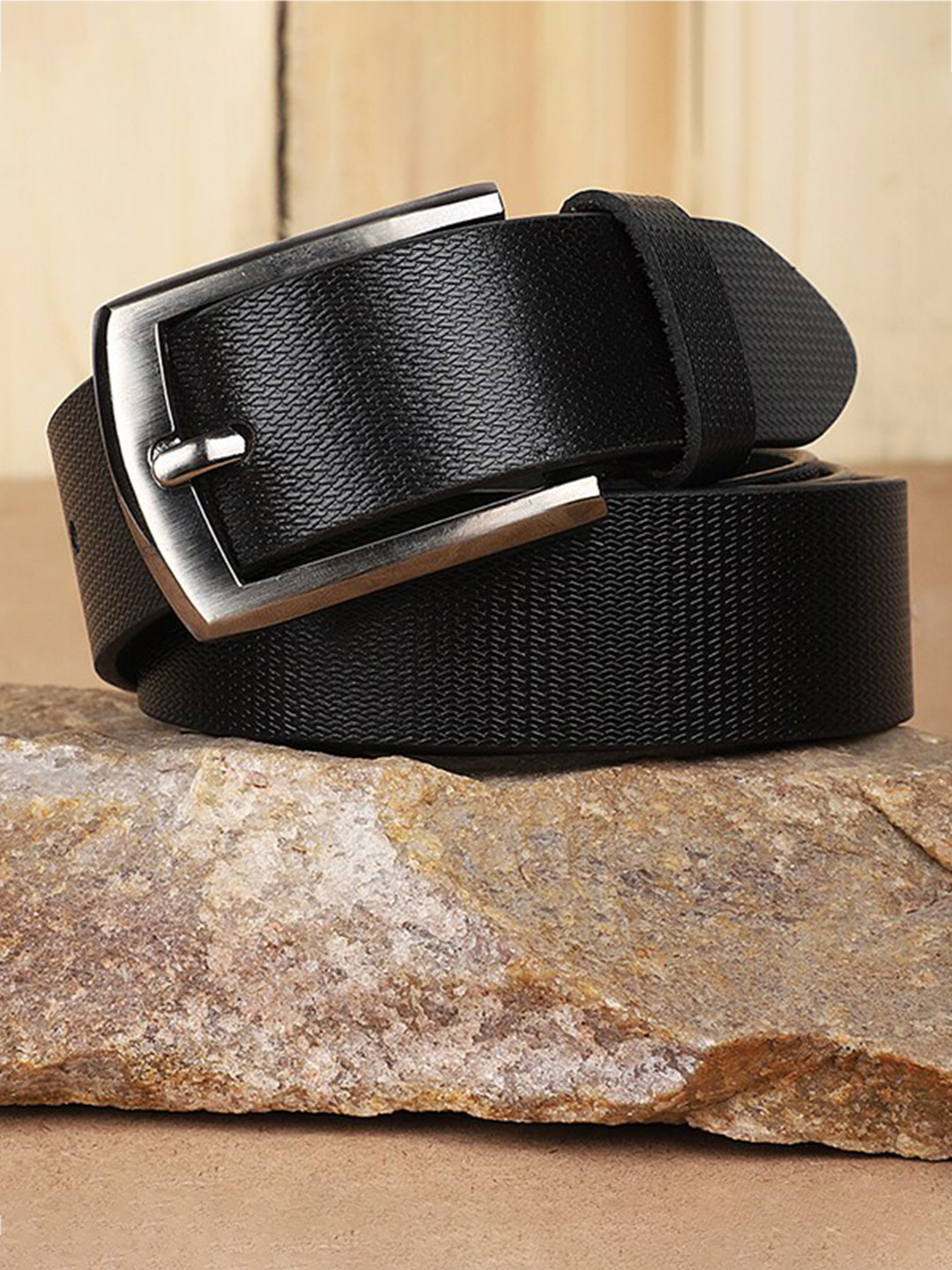 The Roaster Lifestyle Co. Men Black Textured Leather Formal Belt