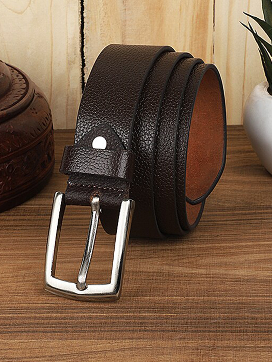 The Roaster Lifestyle Co Men Brown Textured Leather Slim Formal Belt