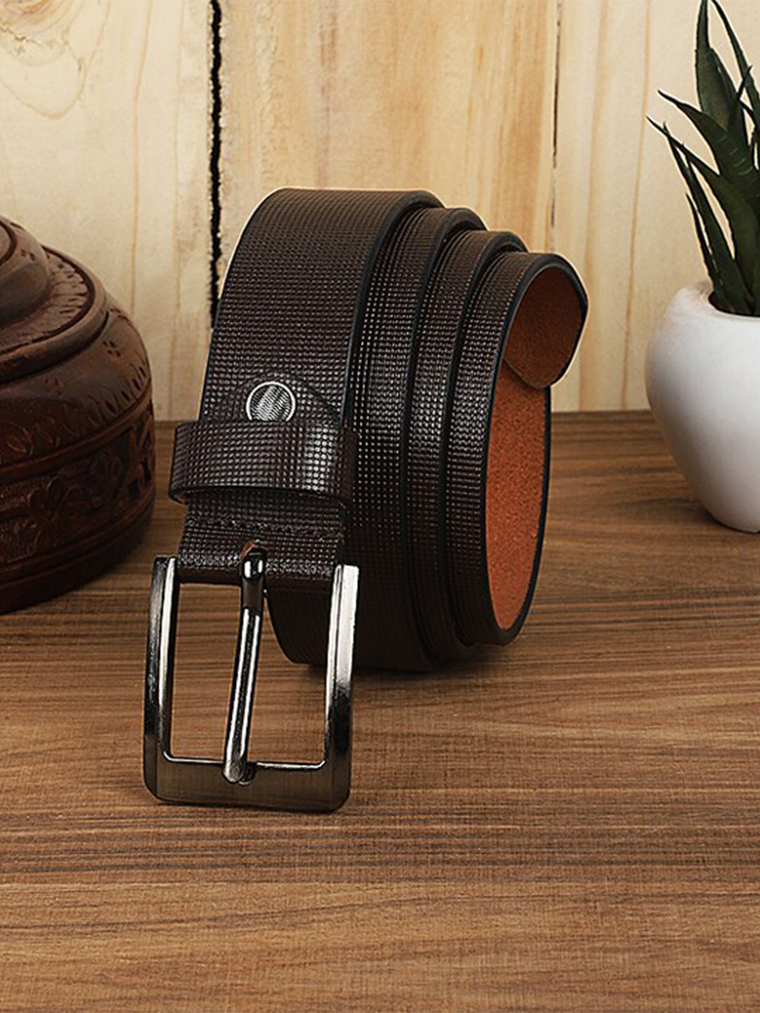 The Roaster Lifestyle Co. Men Brown Textured Leather Slim Belt