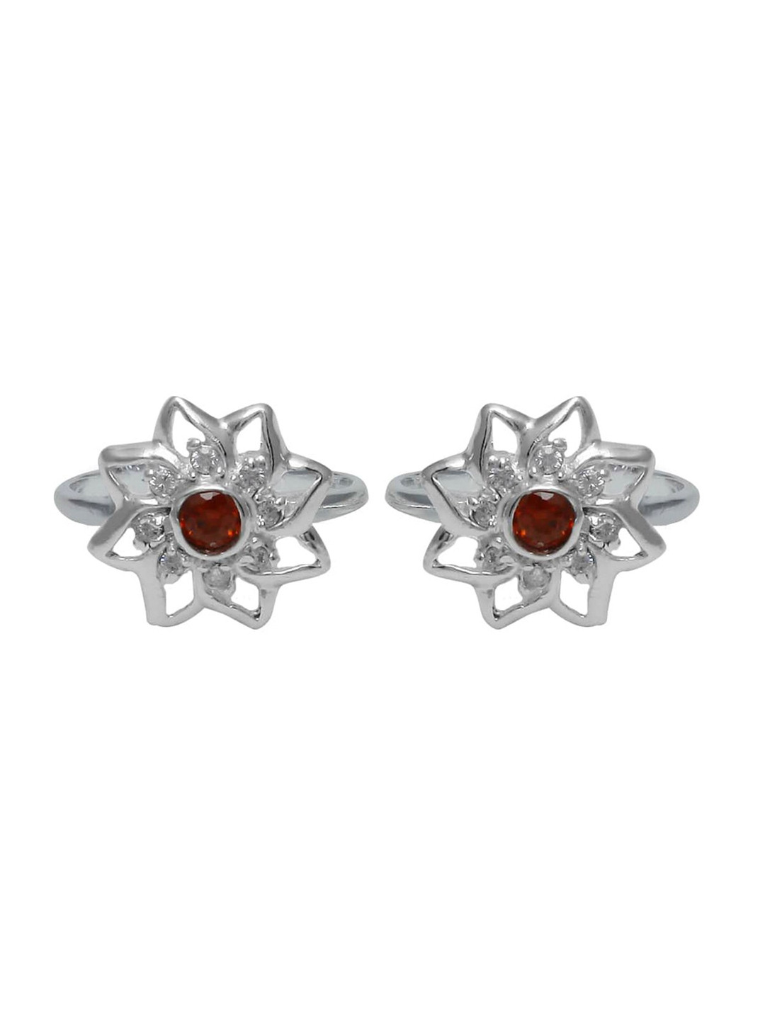 Abhooshan Set Of 2 92.5 Sterling Silver CZ-Studded Adjustable Toe Rings