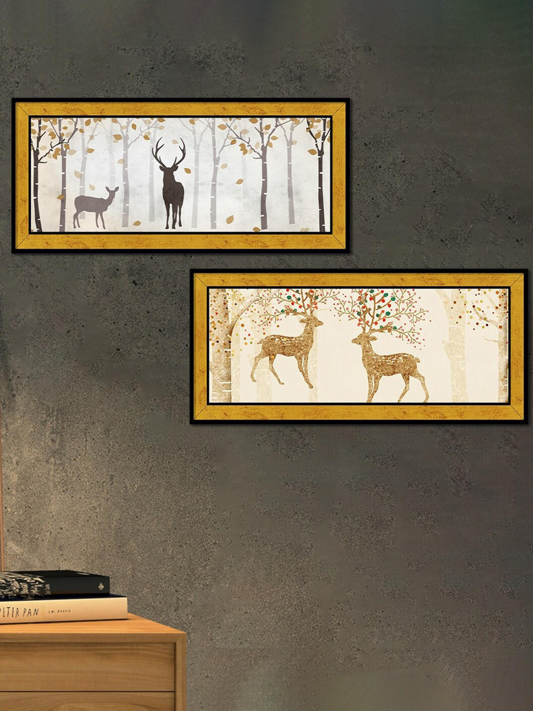 Art Street Gold Paper 2 Pcs Wall Living Room Rectangle Paintings Wall Art -8 x 18In