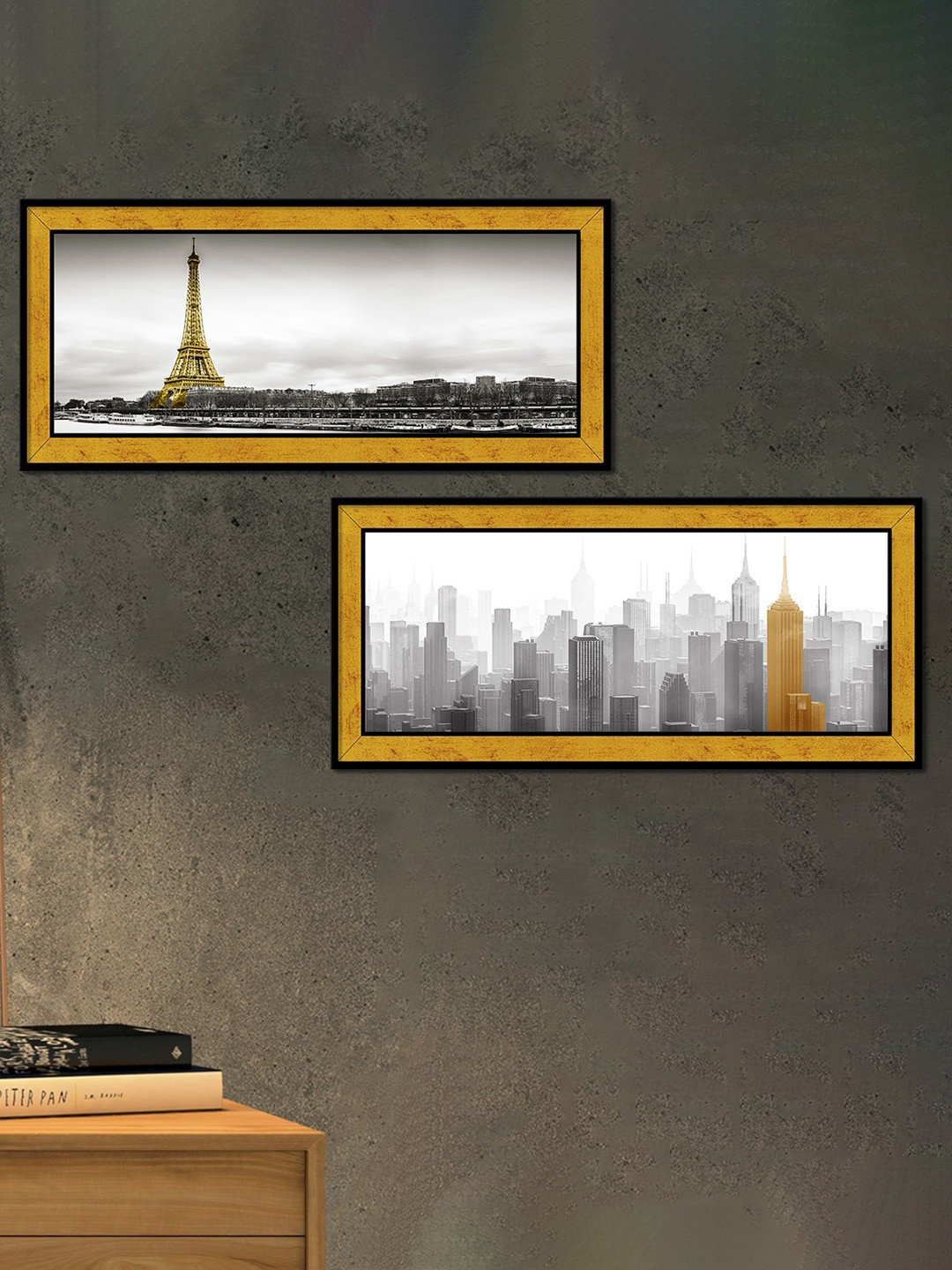 Art Street Grey 2 Pieces Eiffel Tower Printed Framed Wall Arts