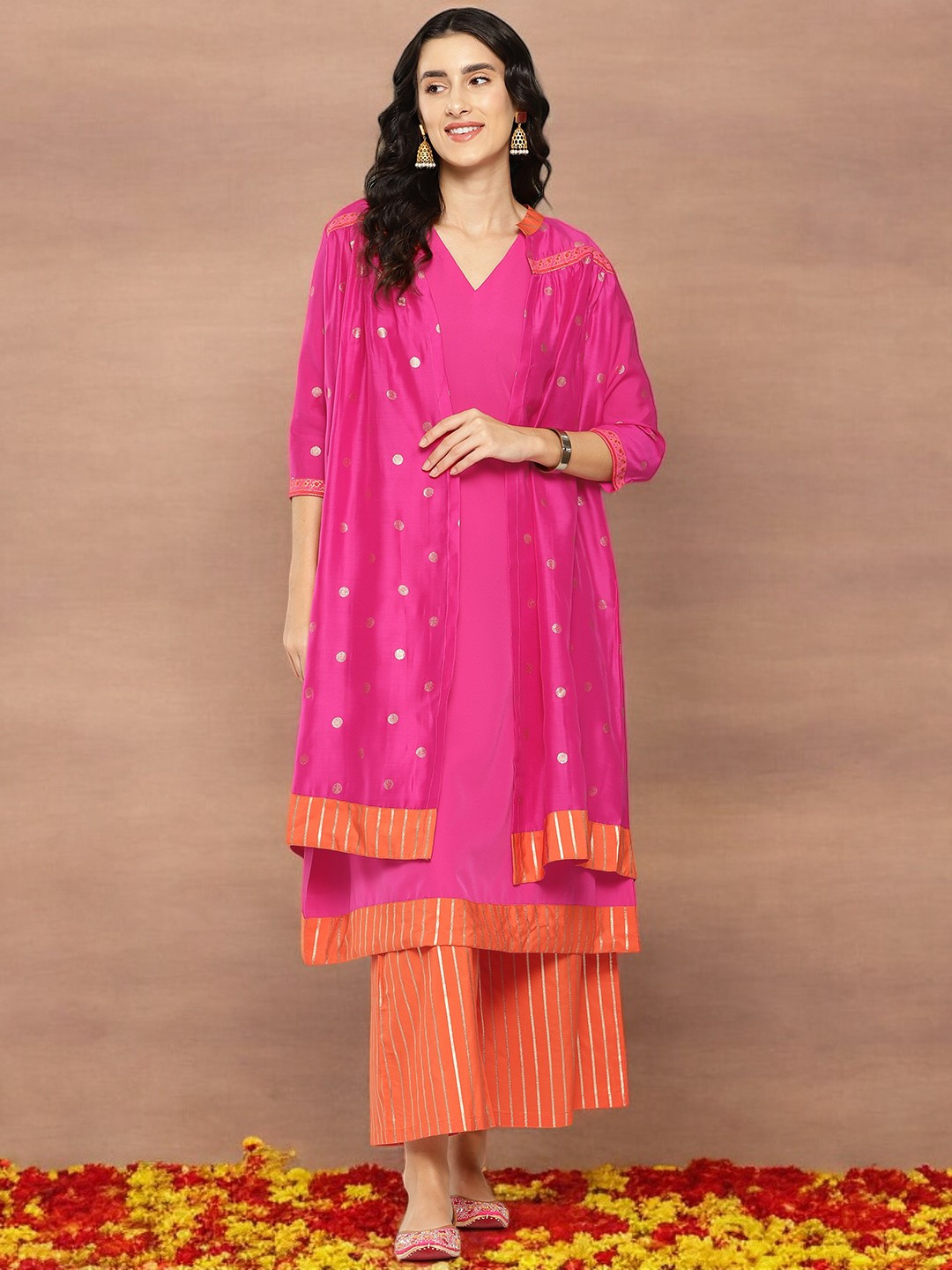 Ahalyaa Women Solid Regular Kurta with Palazzos & With Jacket