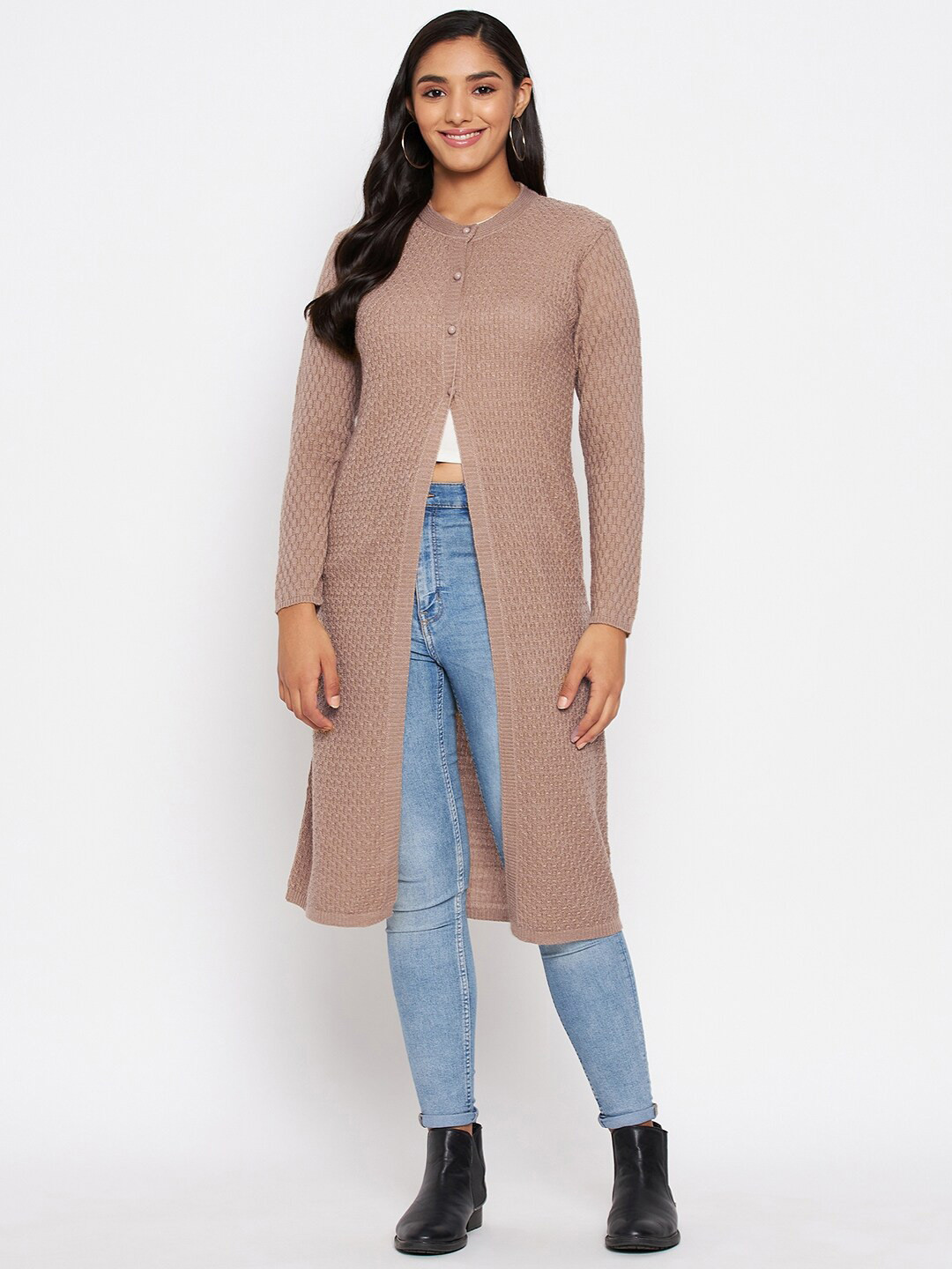 CLAPTON Cable Knit Woollen Longline Cardigan