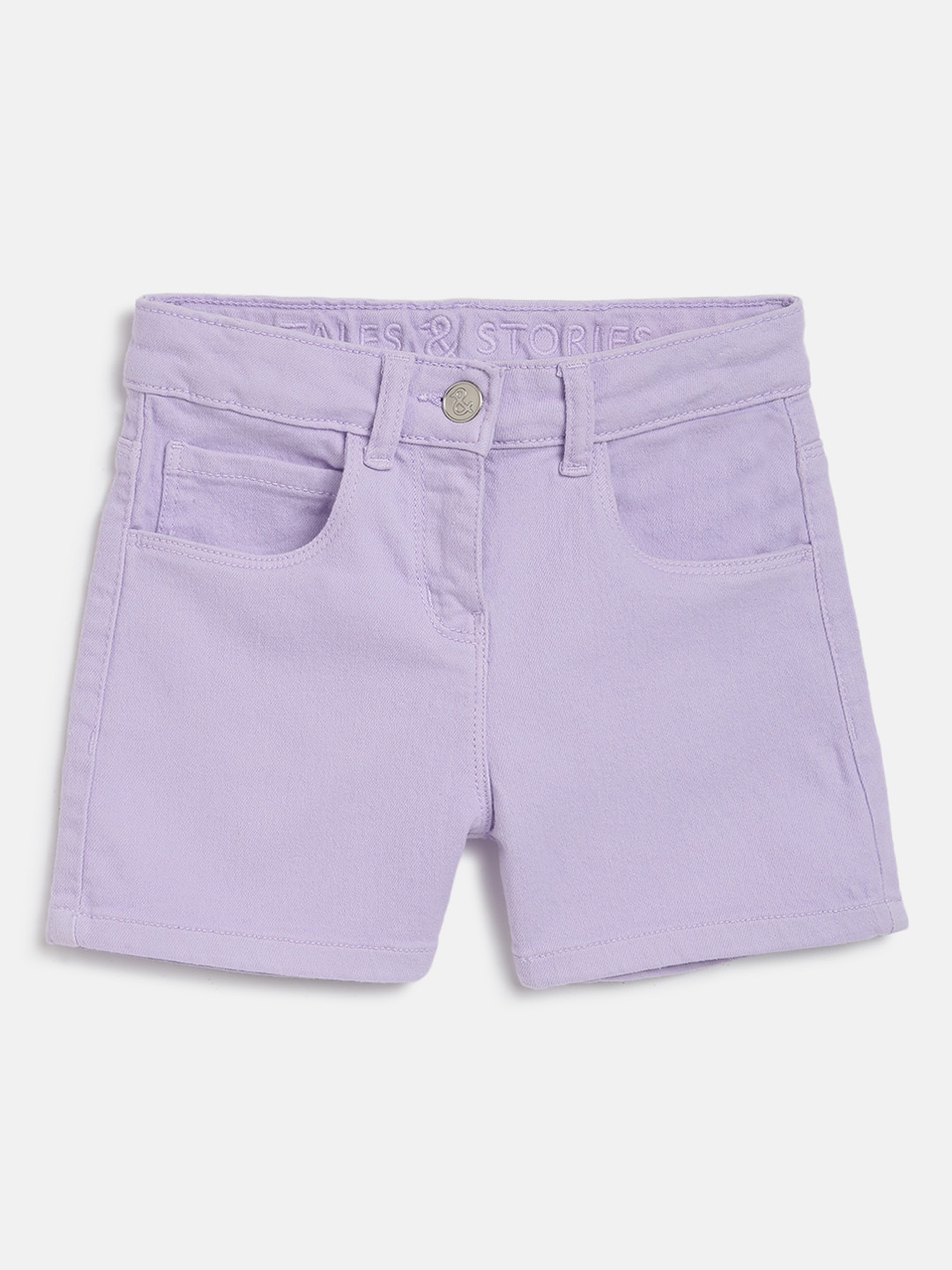 TALES & STORIES Girls Solid Purple Mid-Rise Denim Regular Fit Shorts