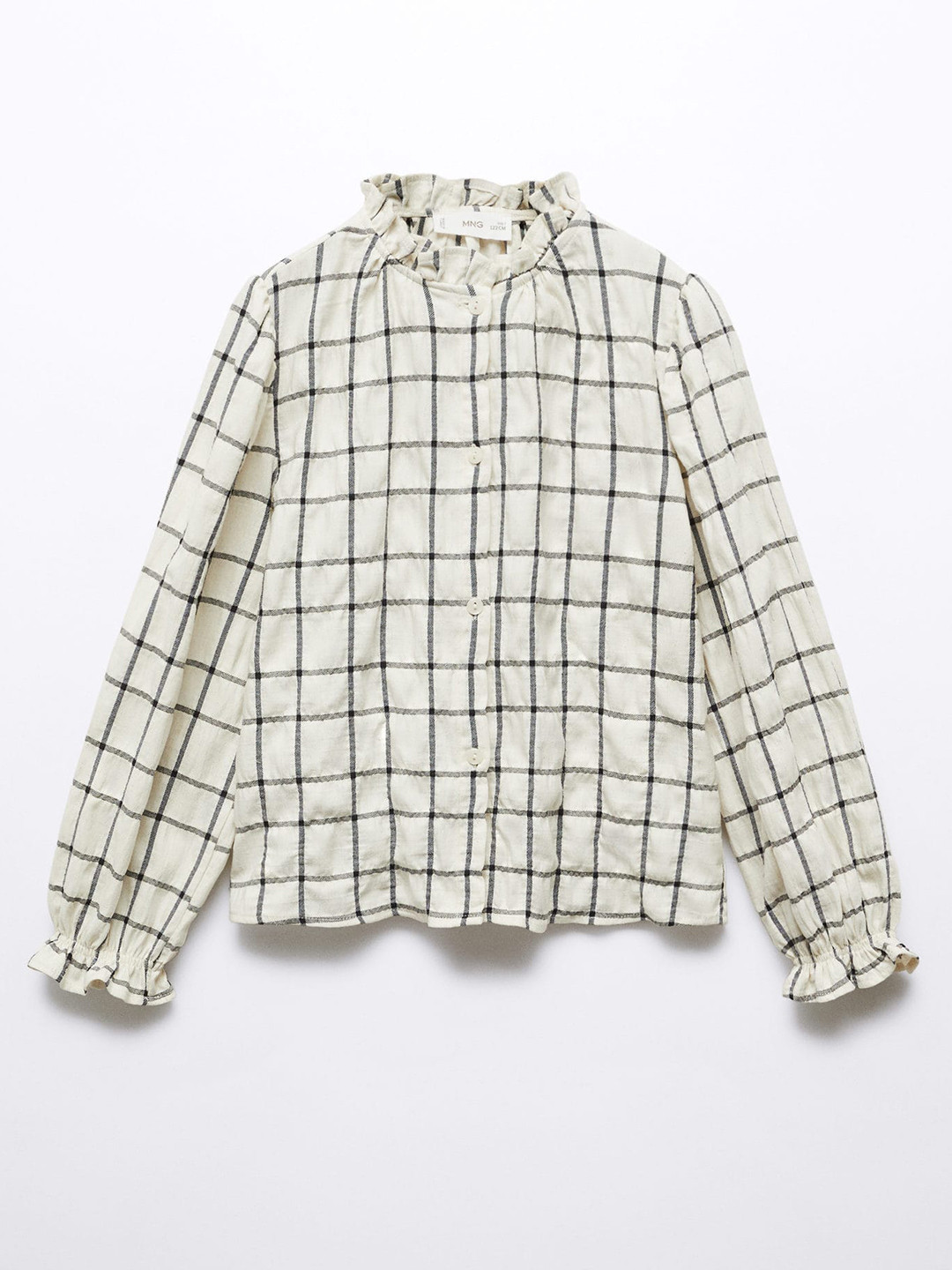 Mango Kids Girls Checked Puff Sleeve Shirt Style Top