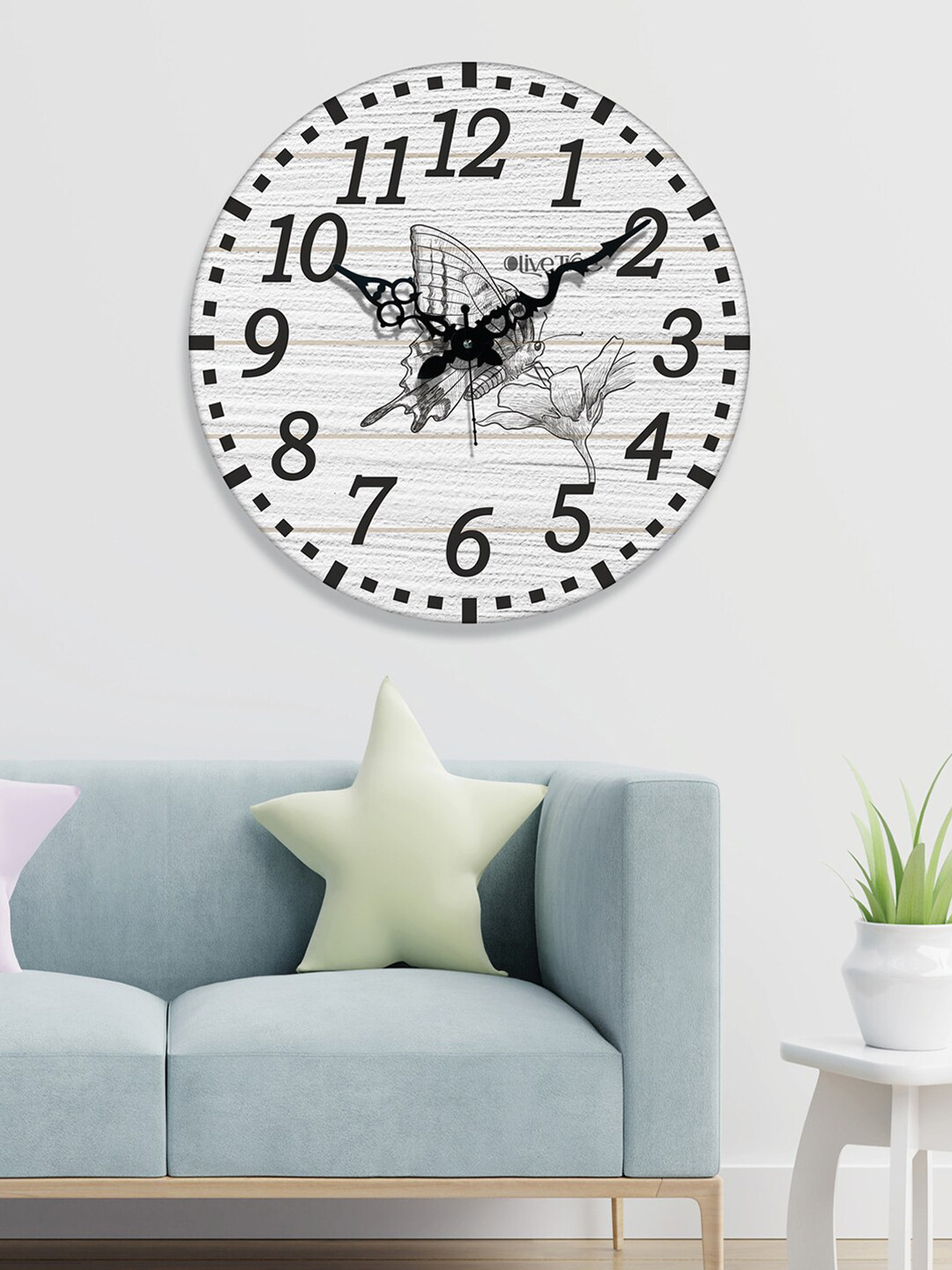 OLIVE TREE Off White MDF Large Display Round Battery Analogue Wall Clock-38.1cm