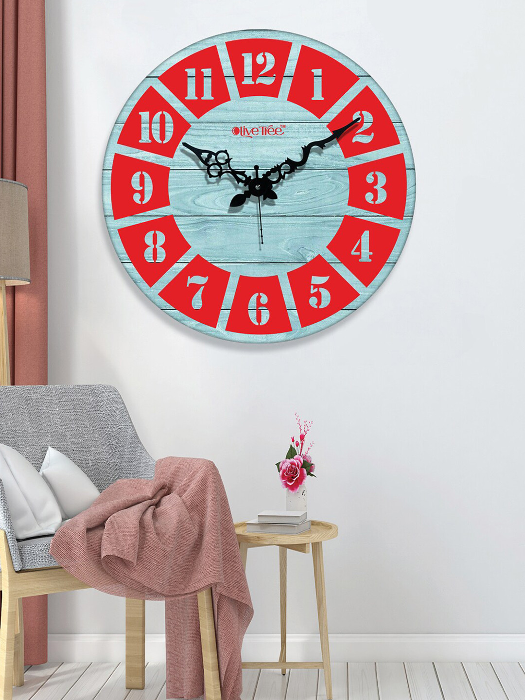 OLIVE TREE Blue & Red Printed Analogue Contemporary Wall Clock