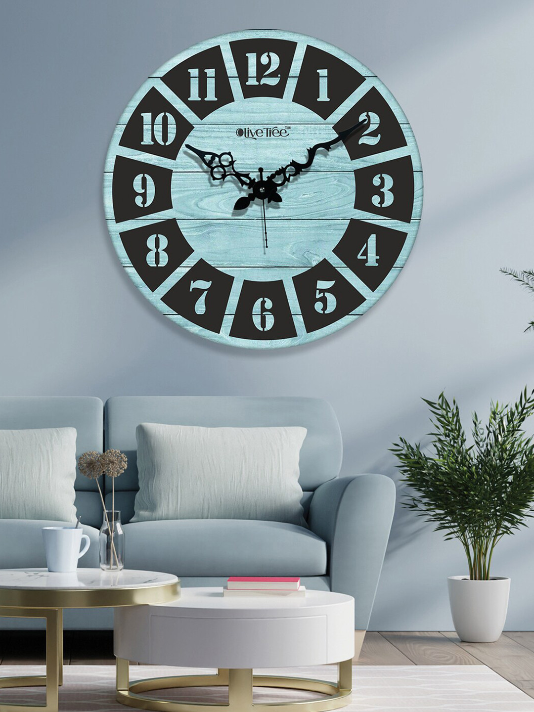 OLIVE TREE Blue & Black Analogue Contemporary Wall Clock