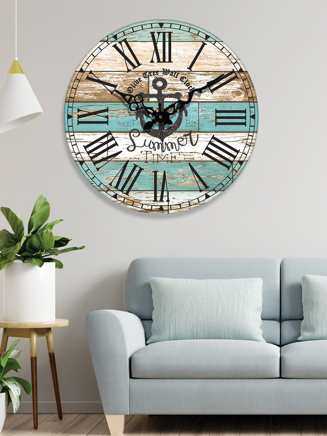 OLIVE TREE Blue MDF Large Display Round Battery Analogue Wall Clock-38.1cm