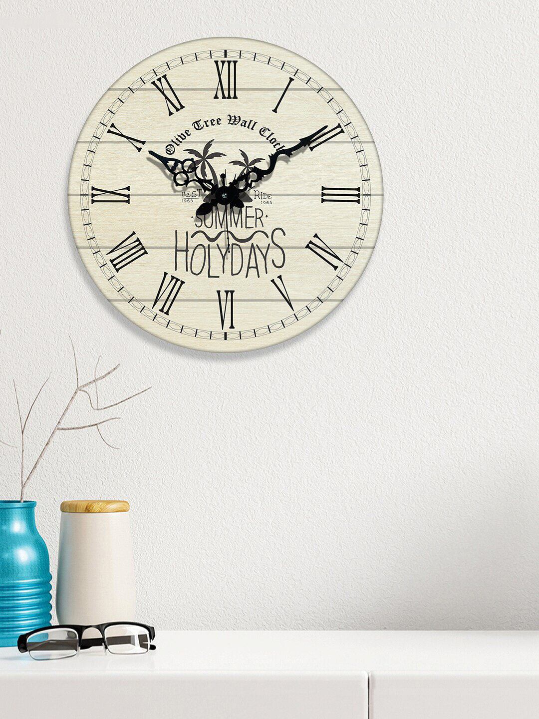OLIVE TREE Beige & Balck Printed Analogue Contemporary Wall Clock