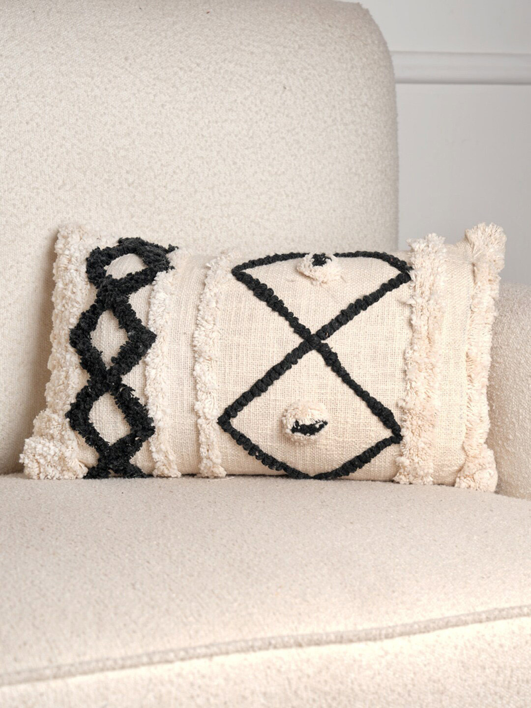 Art Avenue Light-Weight White Self Design Cotton Textured Rectangle Cushion Cover -12x20In