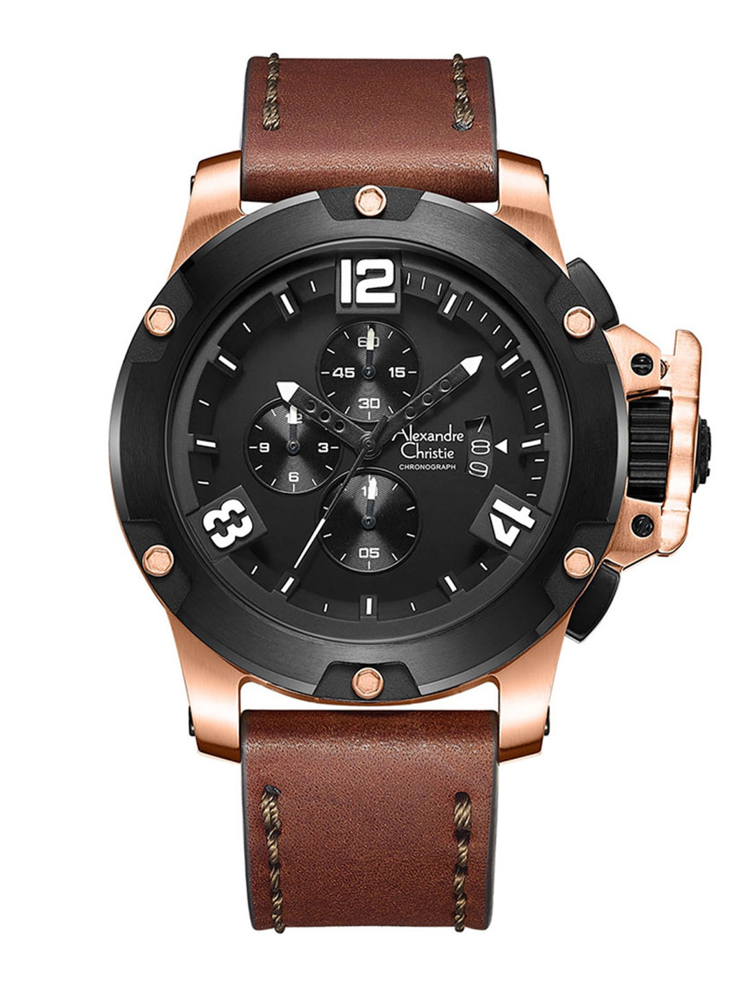 Alexandre Christie Men Leather Straps Stainless Steel Analogue Watch 6295MCLBRBA