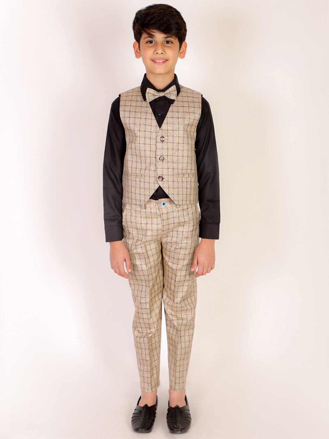 Pro-Ethic STYLE DEVELOPER Boys Checked Double Breasted Pure Cotton 3-Piece Suit