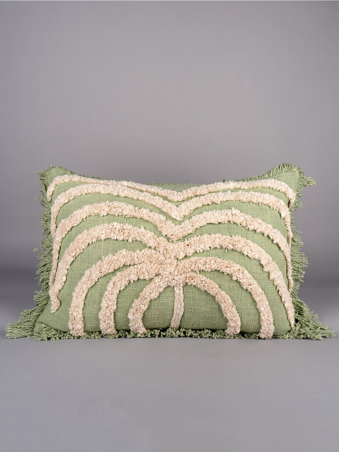 Art Avenue Light-Weight Green Self Design Cotton Textured Rectangle Cushion Cover -12x20In