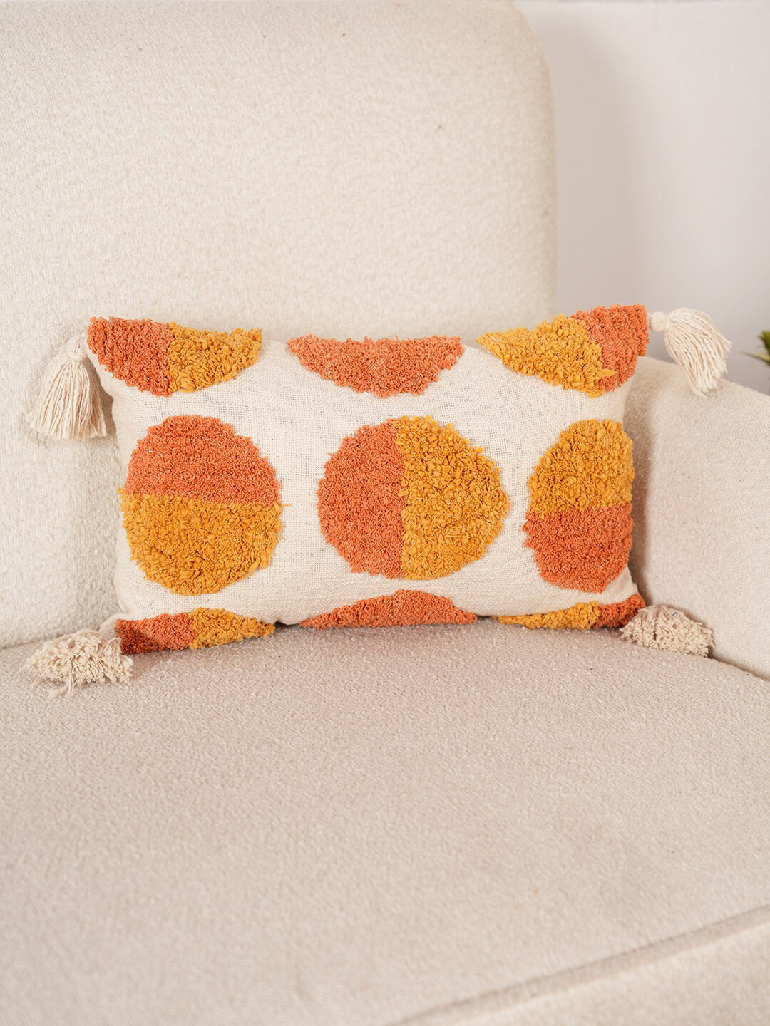 Art Avenue Orange & Mustard Self Design Cotton Rectangle Cushion CoverQC COMPLETED