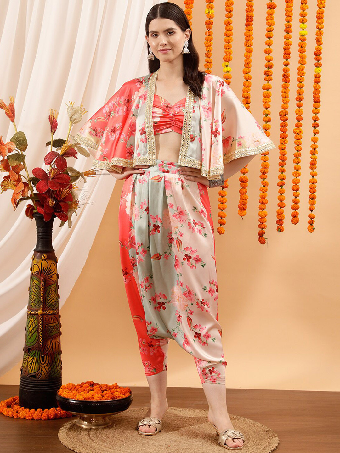 indo street Floral Printed Crop Top & Dhoti Pant