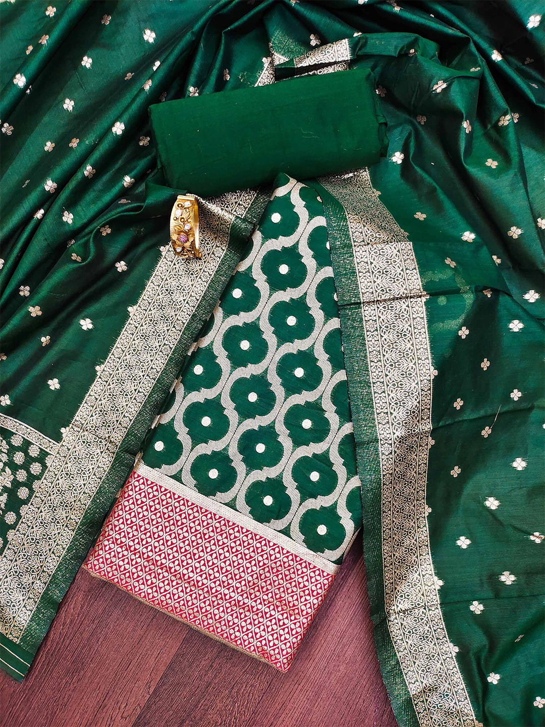 KALINI Geometric Woven Design Zari Unstitched Dress Material