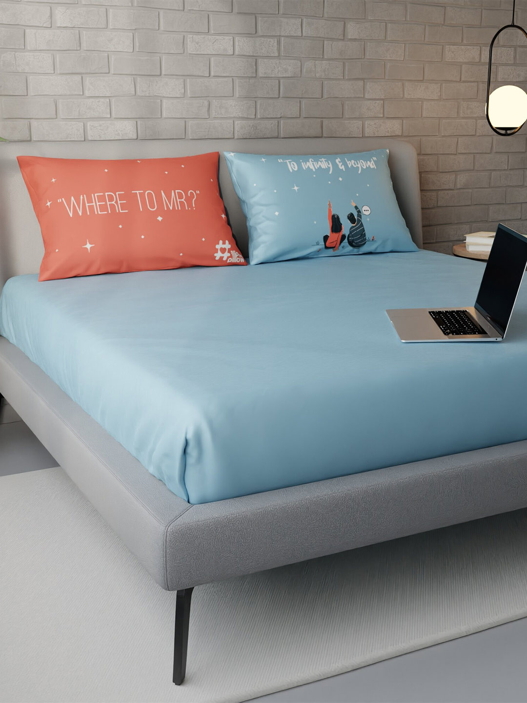 Stoa Paris Where To Mr-Miss Blue Polyester 220 TC Queen Fine Bedsheet with 2 Pillow Covers-100 x 90 inches