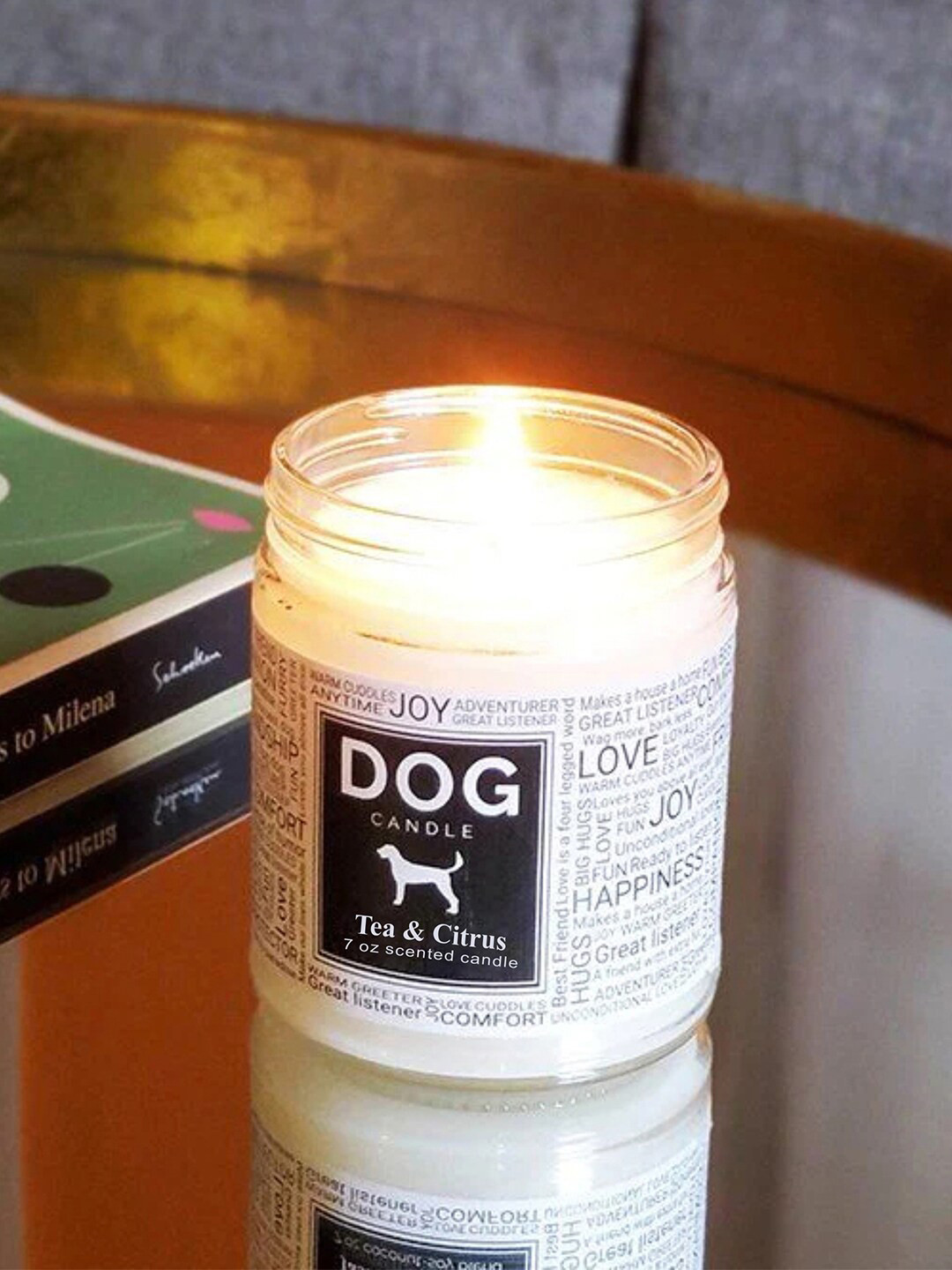 Aromatic Fables Charming Dog Design 1 Wick Citrus Conversational Round Regular Jar Candles