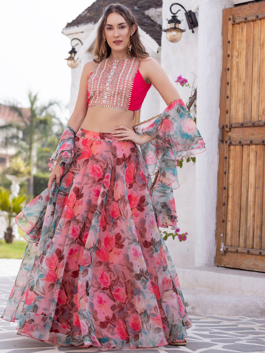 MABISH LUXE Embroidered Thread Work Ready to Wear Lehenga & Blouse With Dupatta