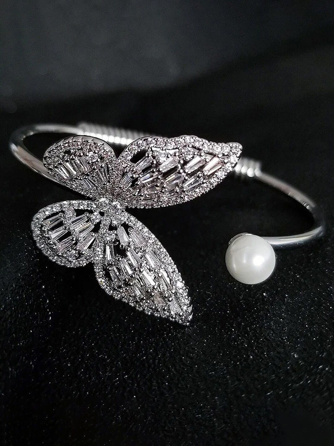 YouBella Silver-Plated Butterfly Cuff Bracelet