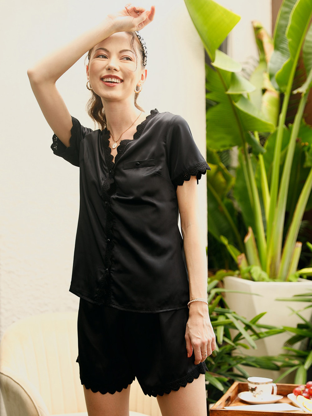 STREET 9 Black V-Neck Top With Shorts