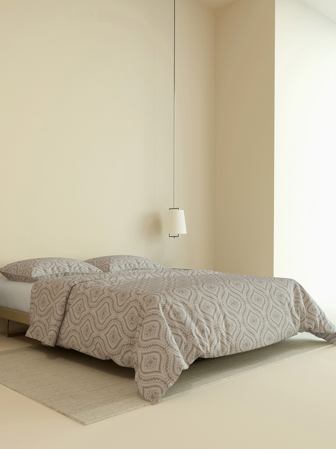 LABHAM Kadambari Brown Ethnic Motifs Pure Cotton 350 TC King Superfine Bedsheet with 2 Pillow Covers-108 x 108 inches