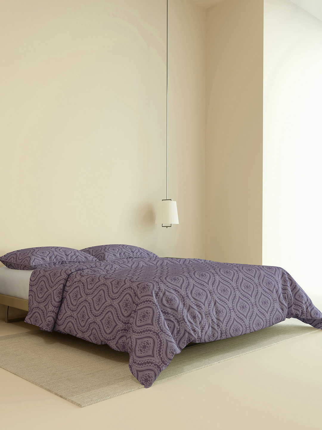 LABHAM Kadambari Purple Ethnic Motifs Pure Cotton 350 TC King Superfine Bedsheet with 2 Pillow Covers-274 x 274 cm