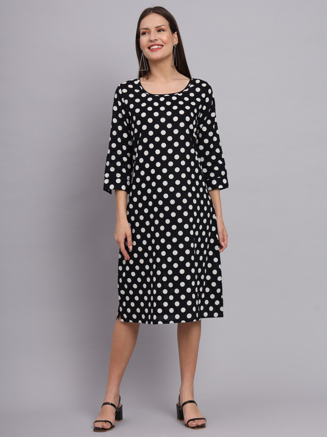 DECKEDUP Polka Dots Printed Cotton A-Line Dress
