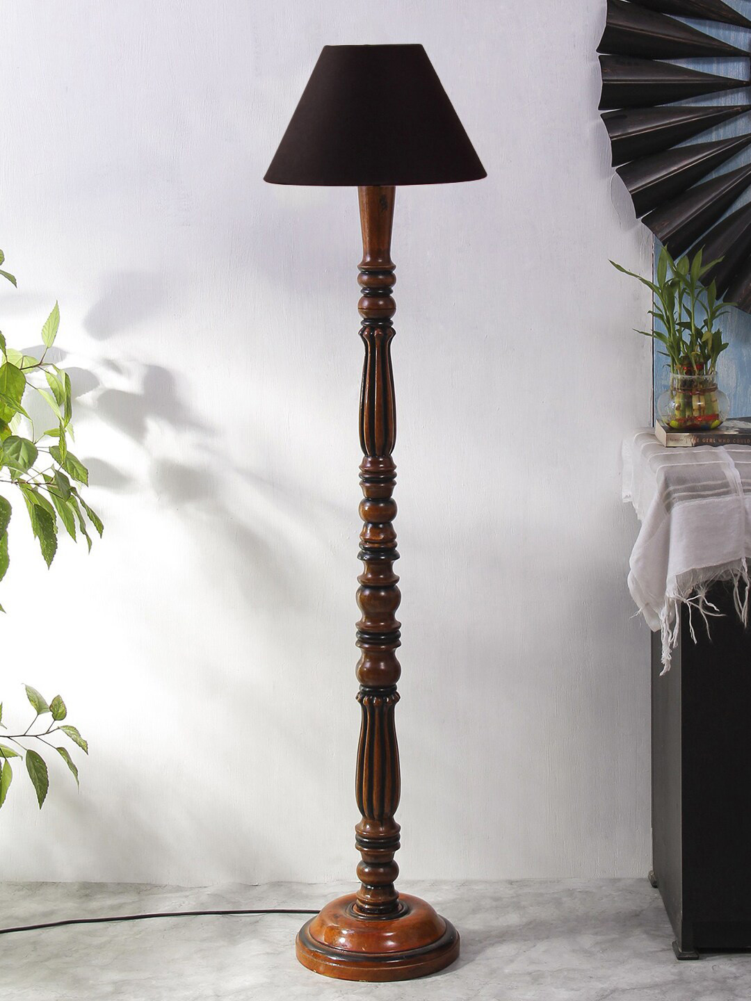 Devansh Black Wooden Conical Floor Lamp