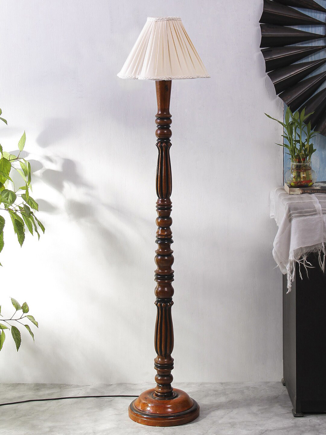 Devansh White Wooden Conical Floor Lamp