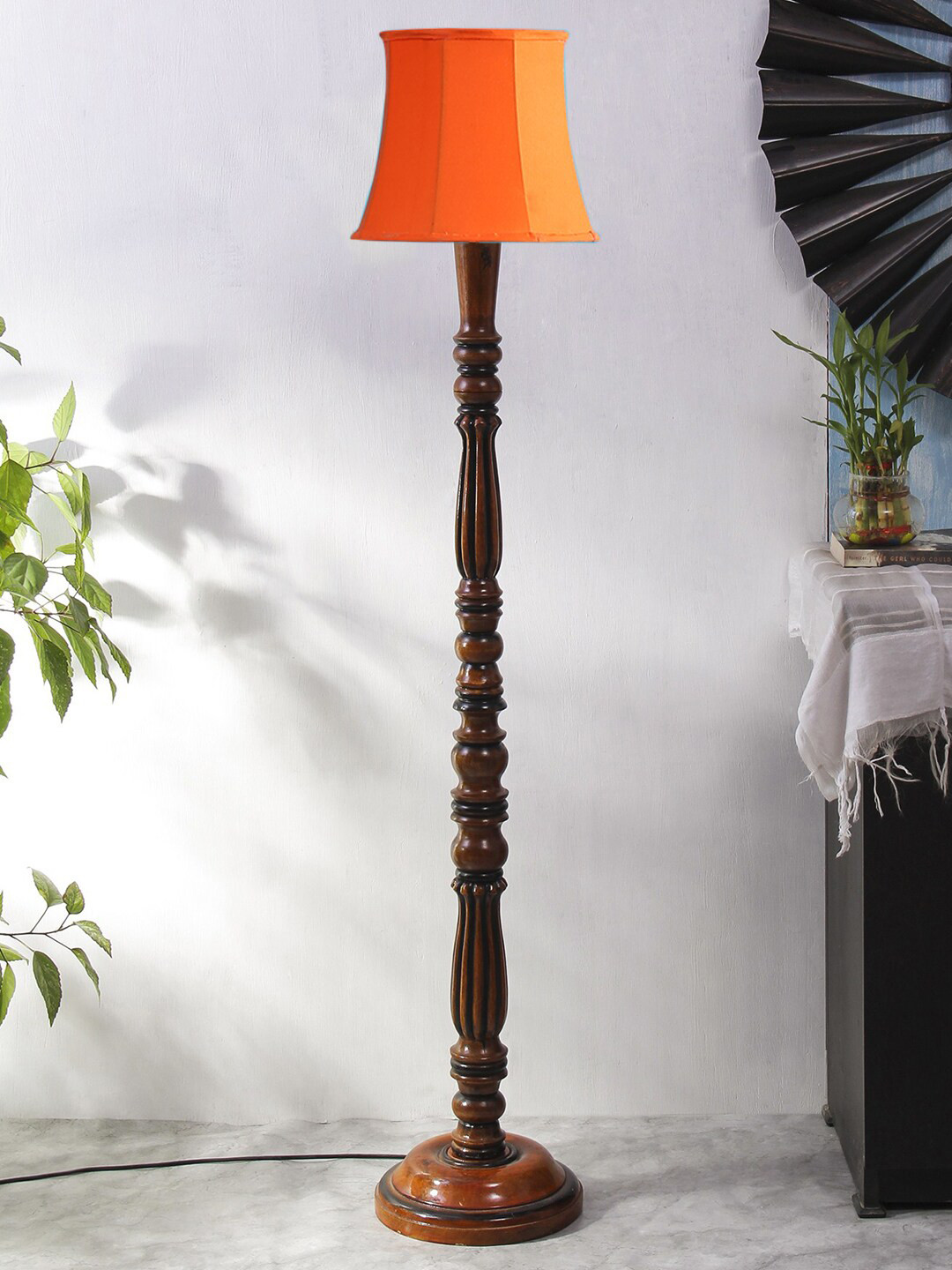 Devansh Orange Wooden Conical Floor Lamp