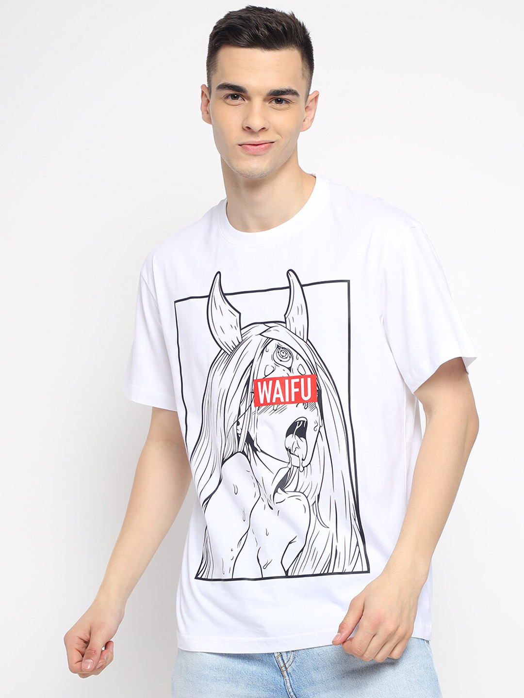 THREADCURRY Conversational Printed Cotton T-shirt