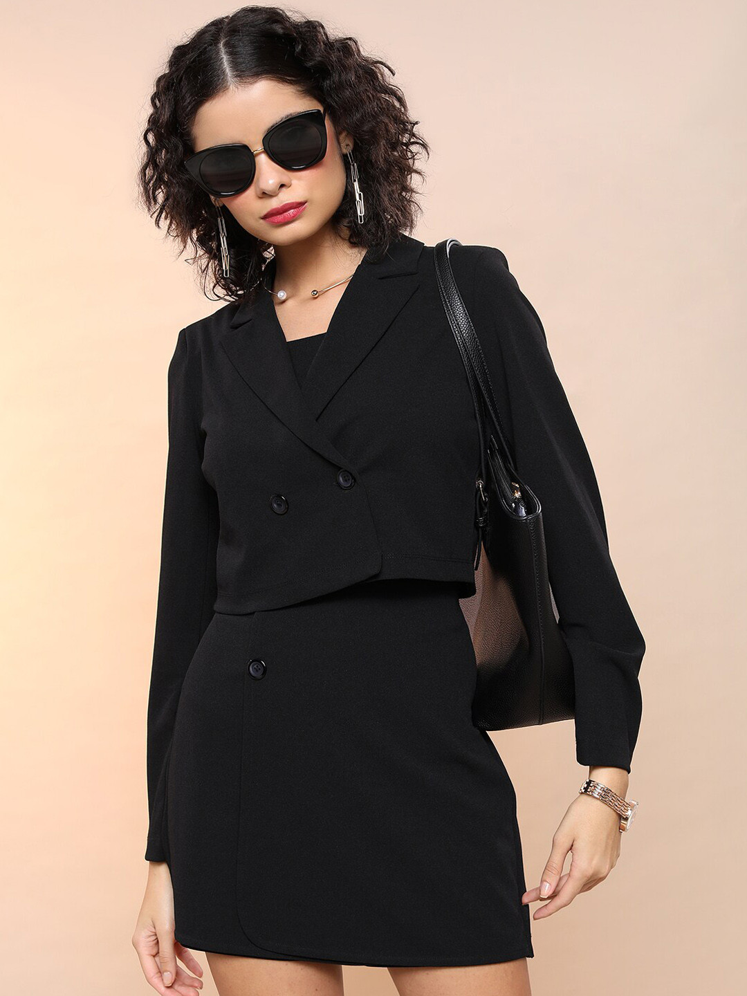 Tokyo Talkies Crop Top With Blazer & Skirt