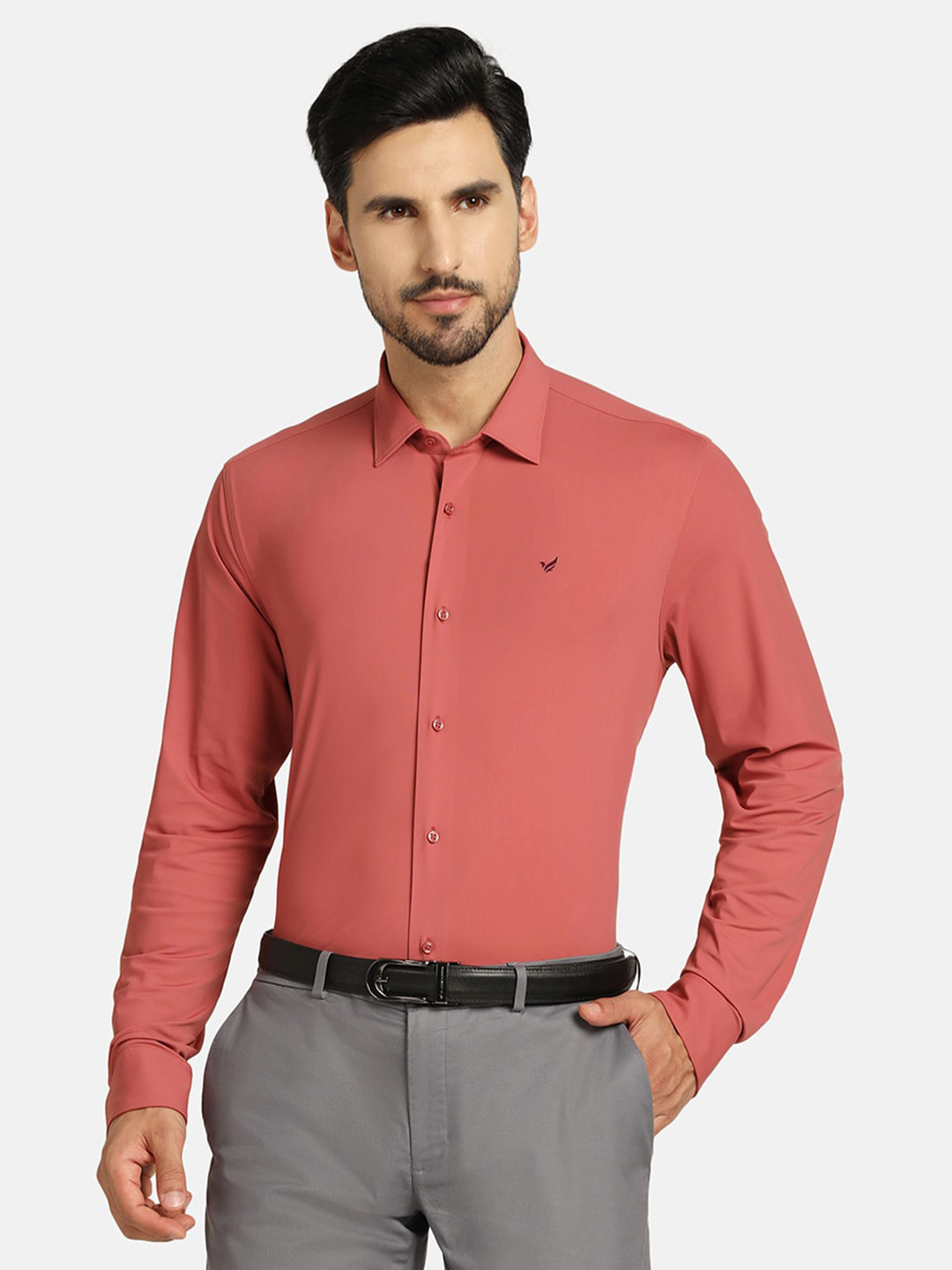 Blackberrys TechPro Men Dusty Pink Solid Formal Slim Fit Shirts