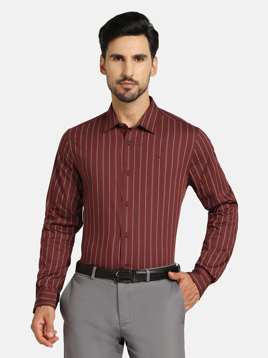 Blackberrys TechPro Men Red Striped Formal Slim FIt Shirts