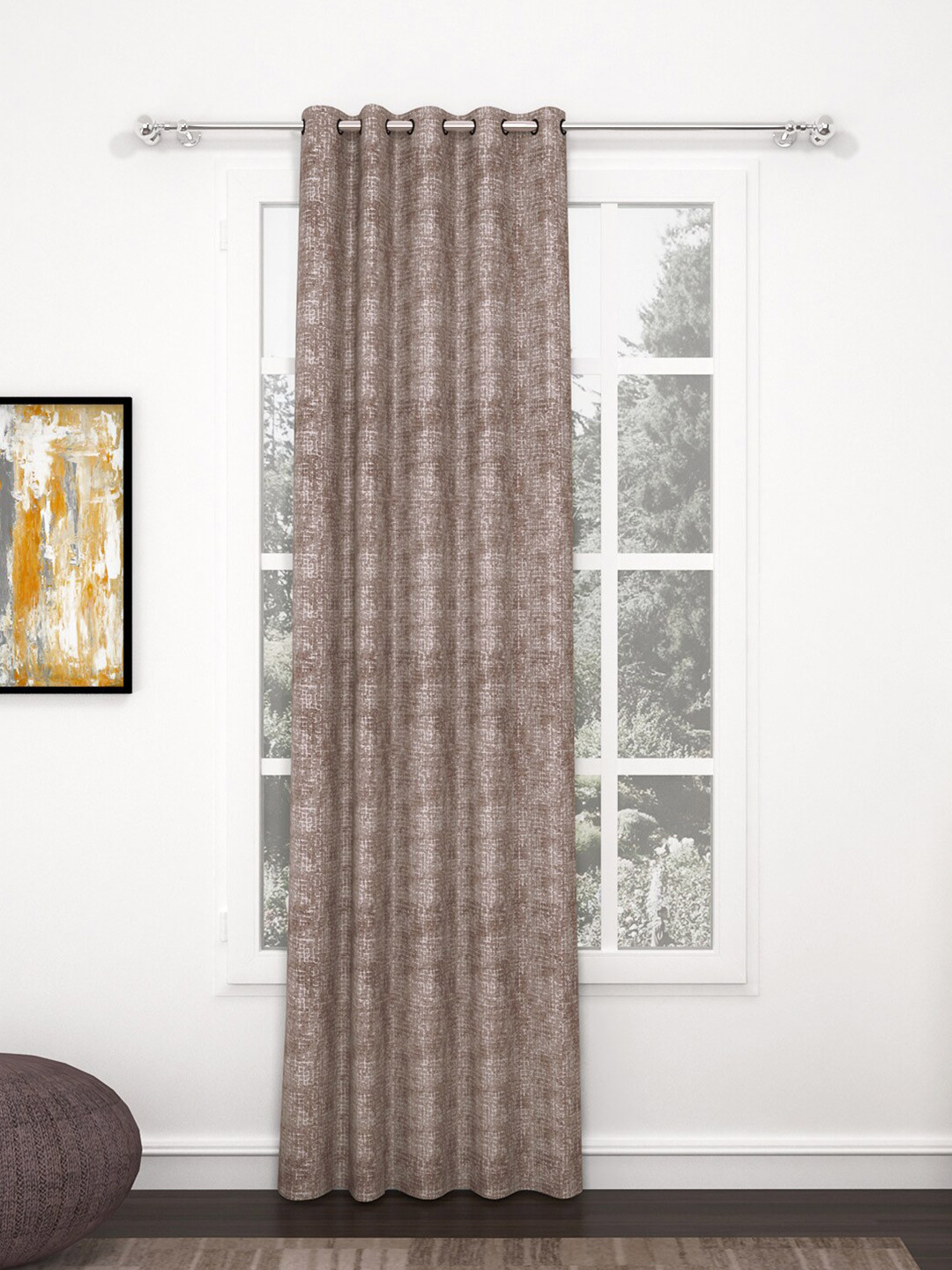 Bedspun Raga Brown & Silver-Toned Self Design Door Curtain