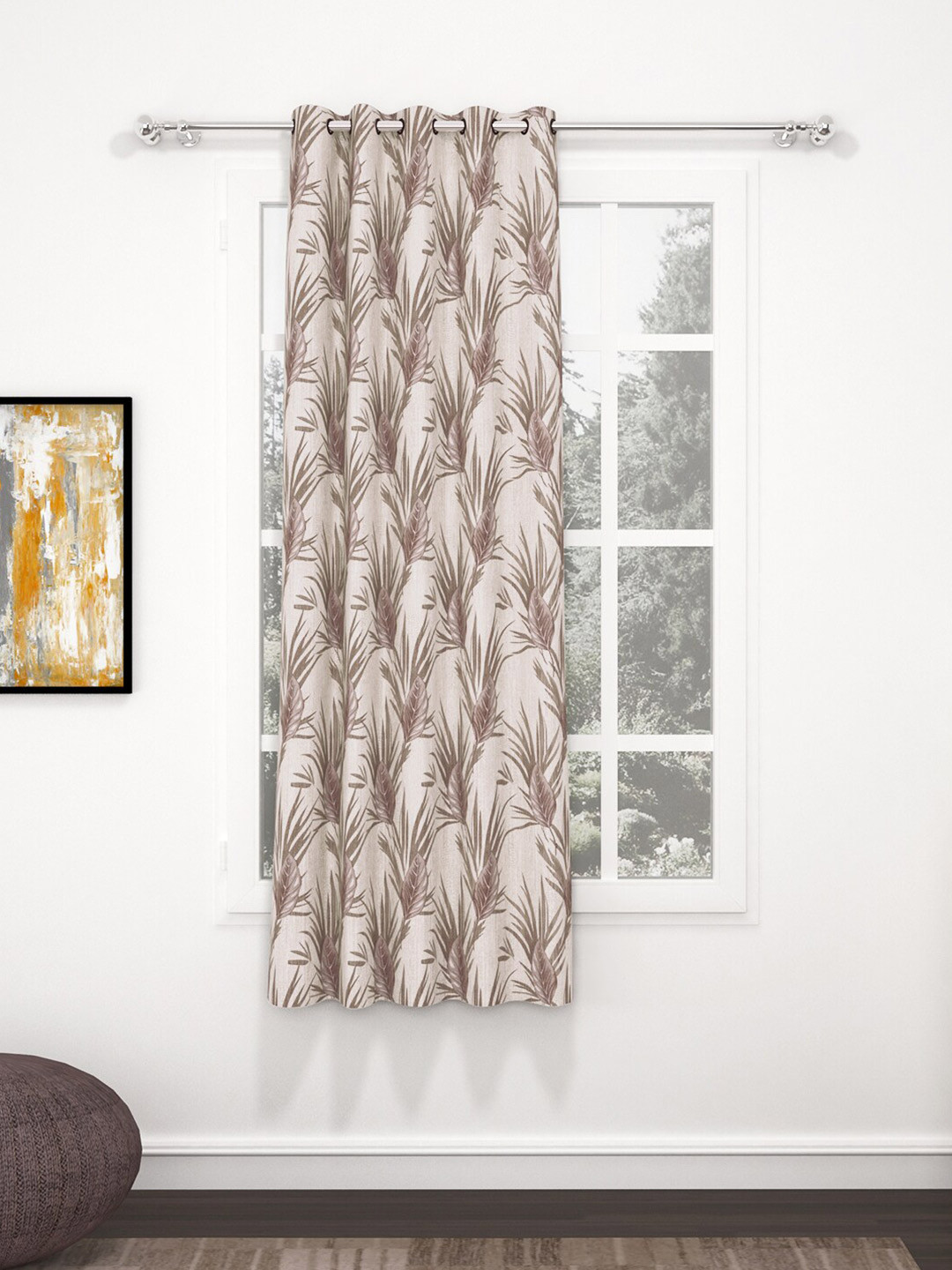 Bedspun Raga Beige & Brown Floral Window Curtain