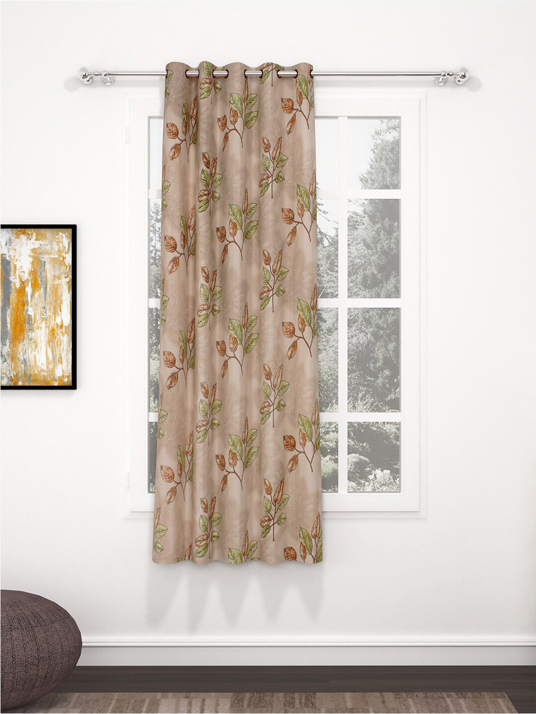 Bedspun Raga Brown & Green Floral Window Curtain