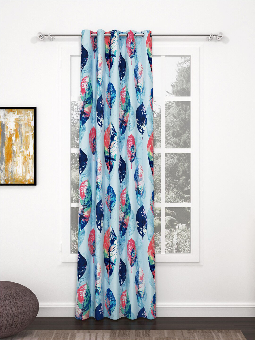 Bedspun Raga Blue & Pink Floral Door Curtain