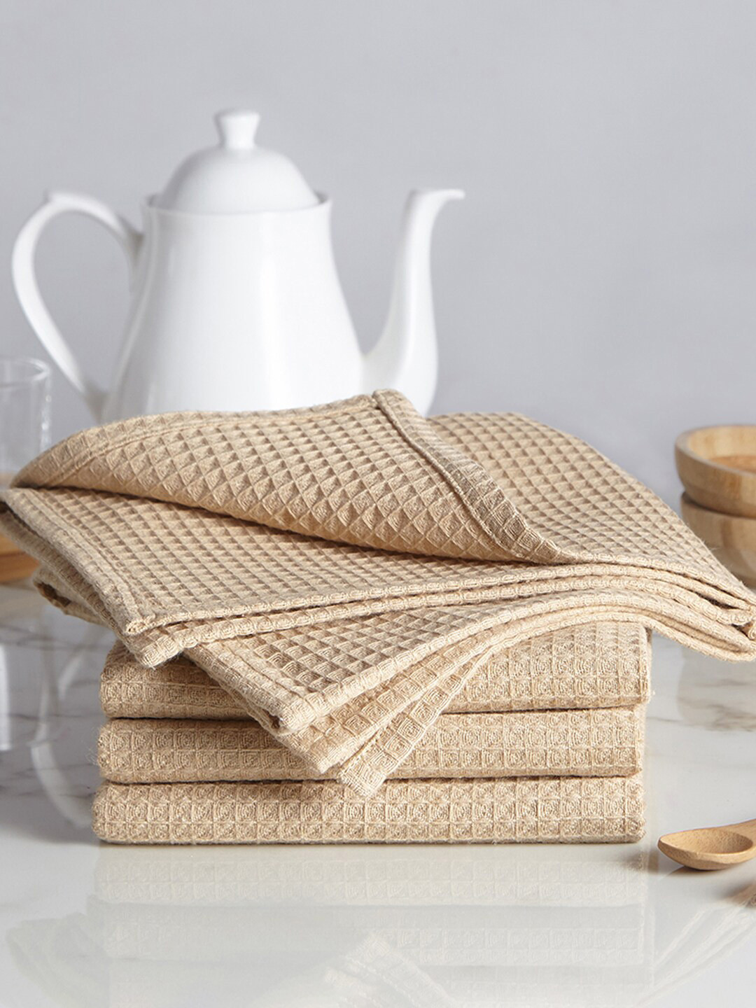 Encasa Homes Beige 4 Pieces Cotton Kitchen Towels
