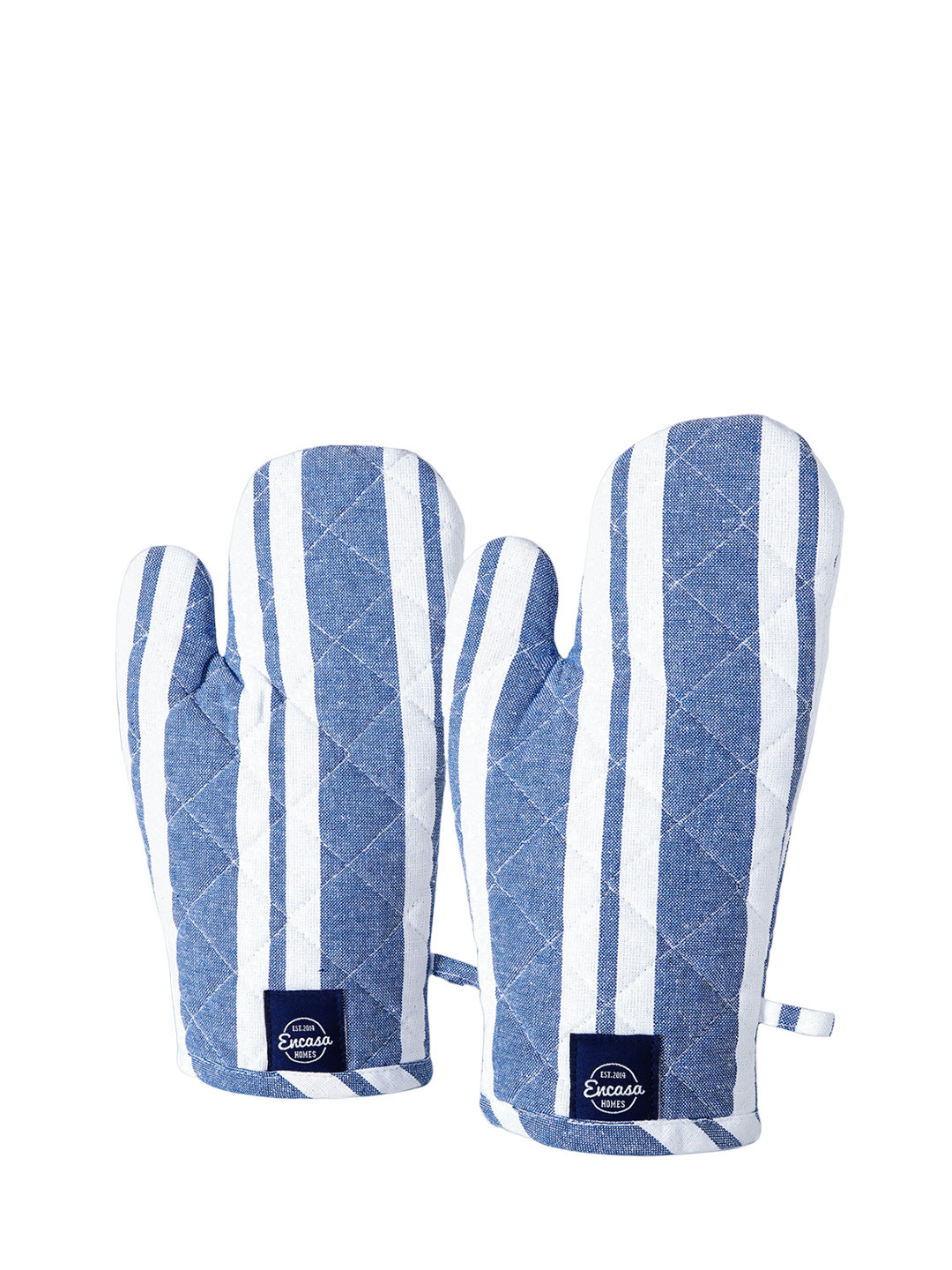 Encasa Homes Blue & White 2 Pieces Striped Oven Glove