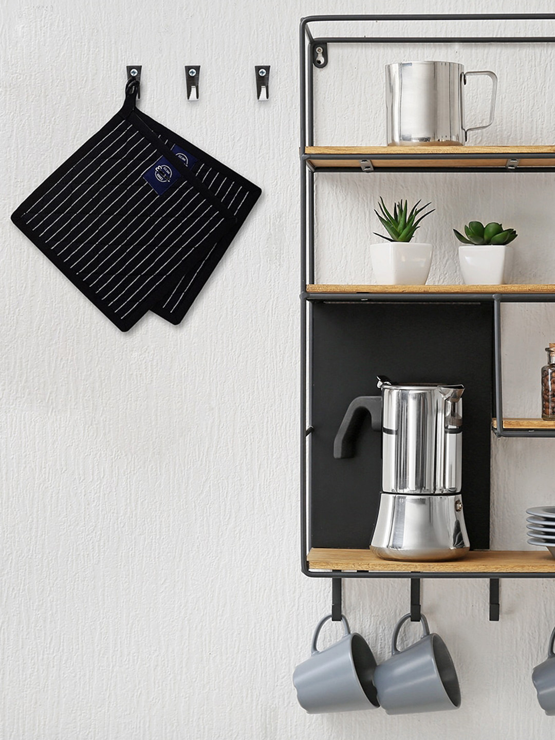 Encasa Homes 2 Pcs Black & White Striped Pot Holders