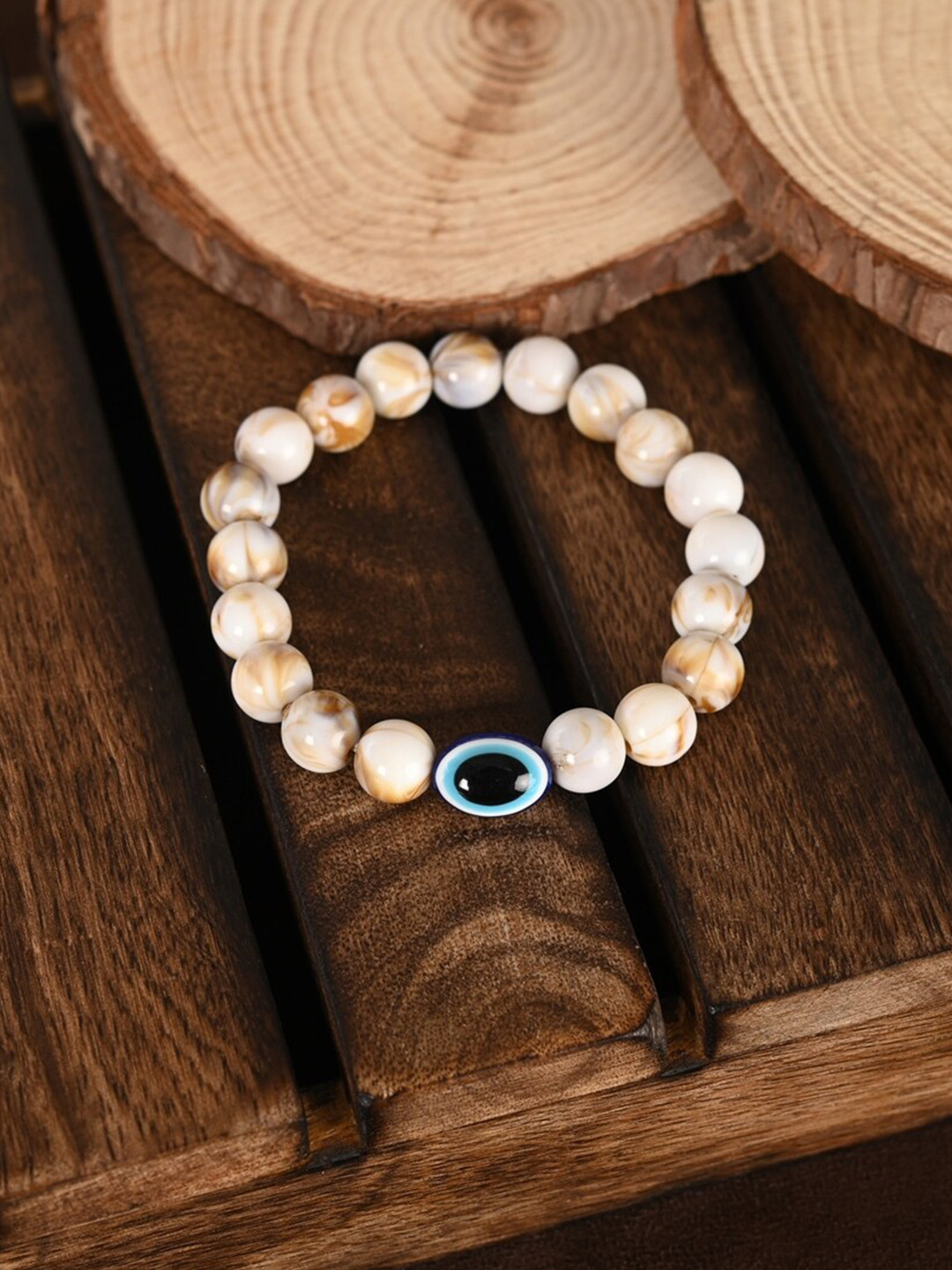NVR Unisex Marble Evil Eye Crystal Beaded Elasticated Bracelet