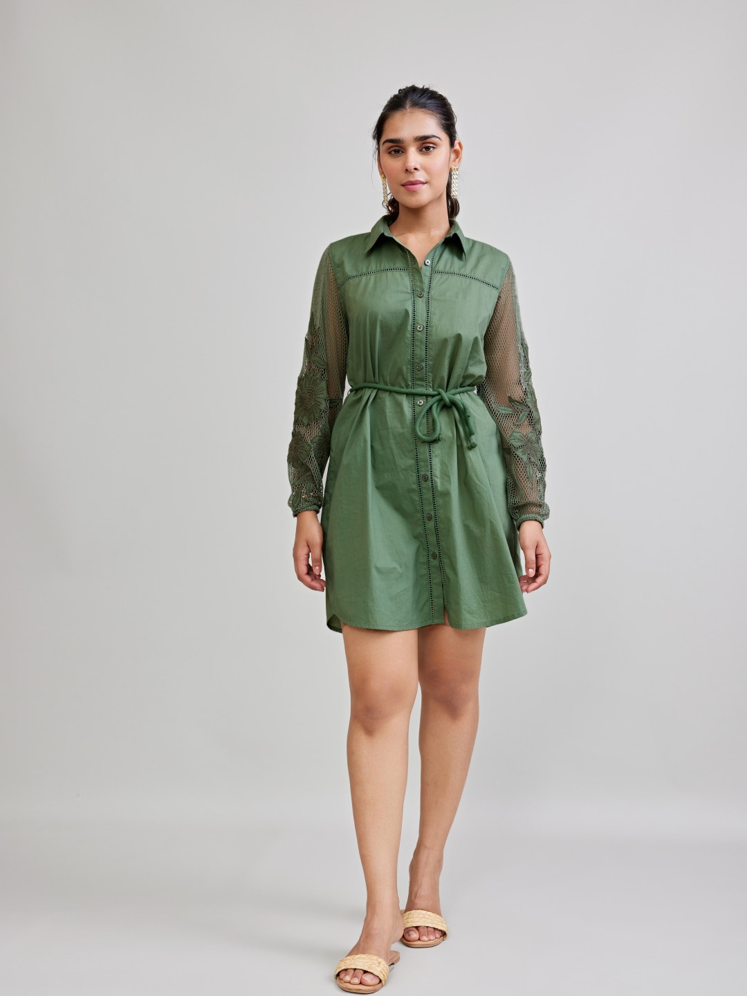 Style Island Green Print Shirt Dress
