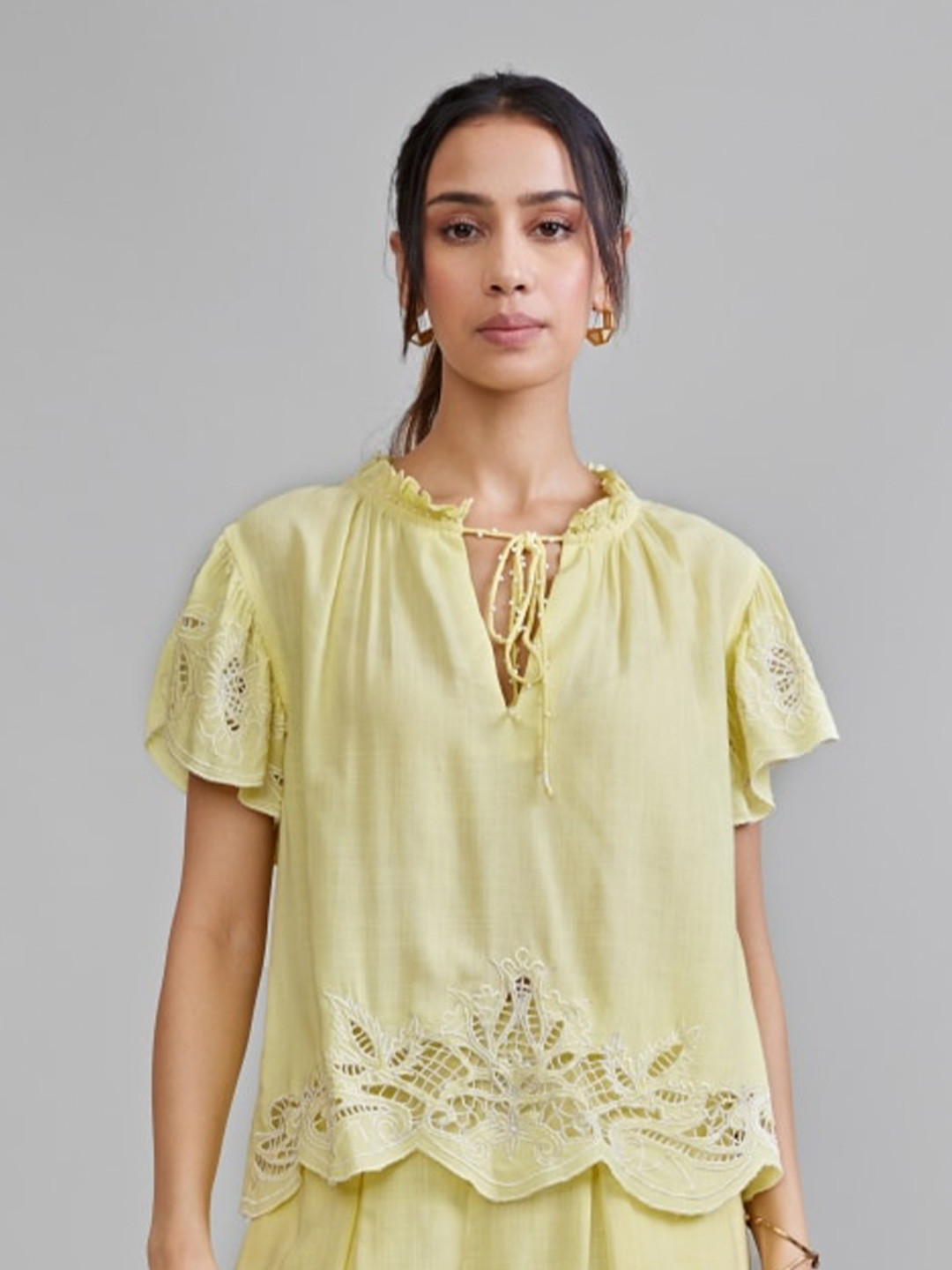 Style Island Tie-Up Neck Flared Sleeve Regular Top
