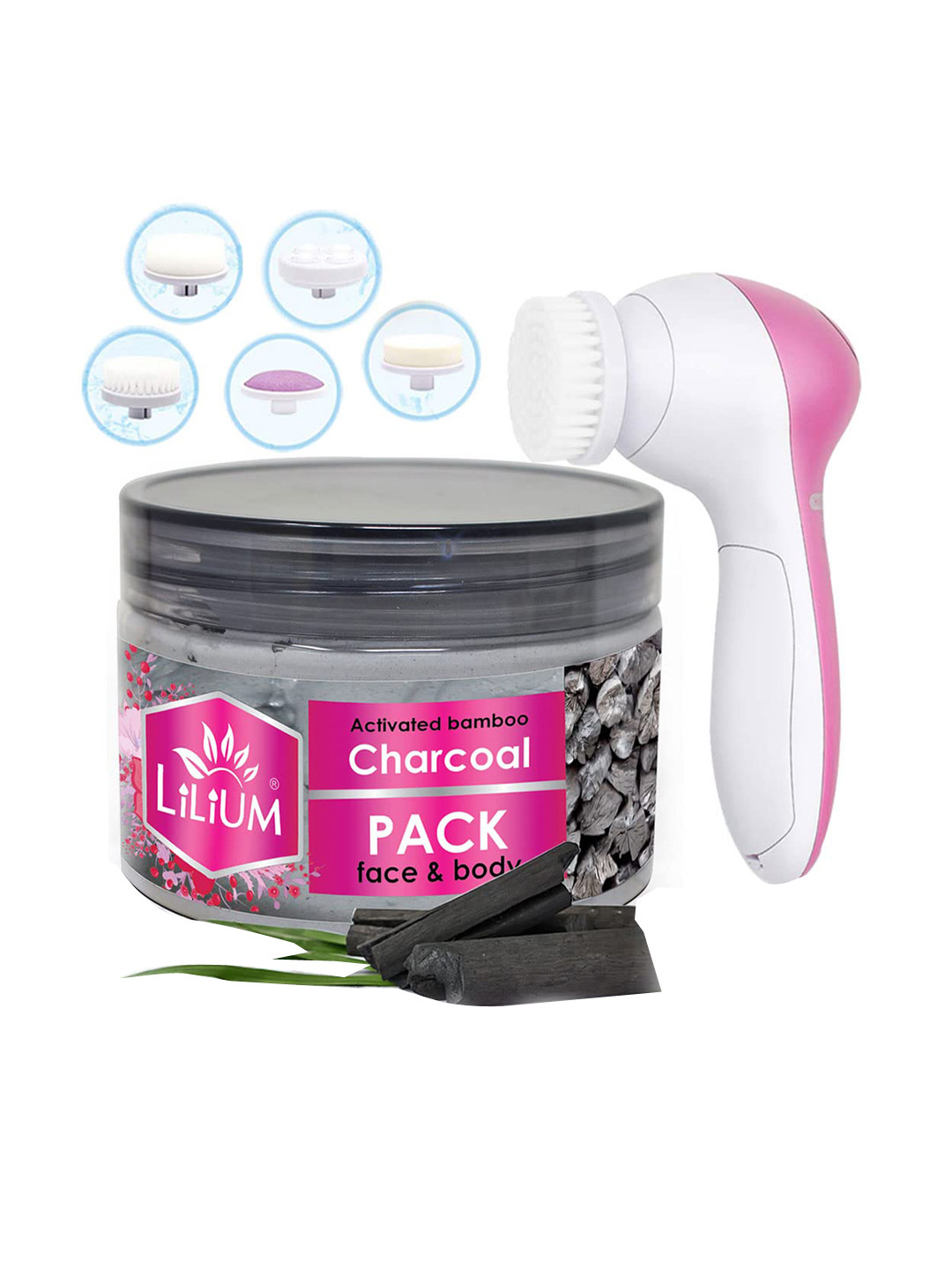 Lilium Set of Activated Charcoal Face & Body Pack- 250 g & Multifunction 5-in-1 Massager