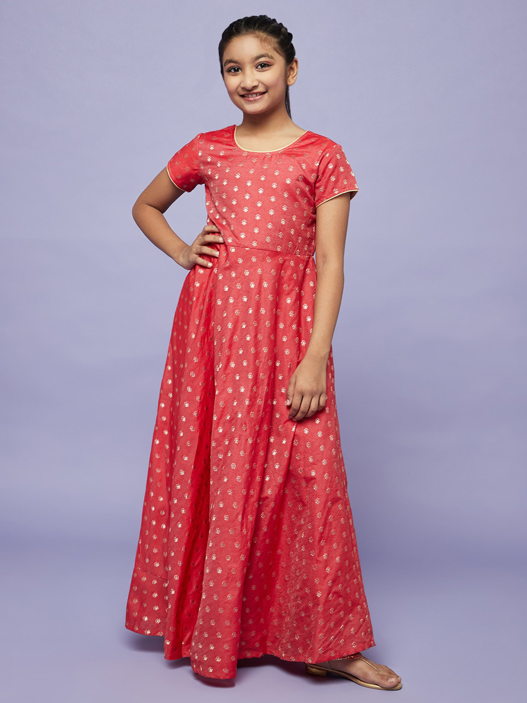 Aks Kids Girls Ethnic Motifs Printed Maxi Ethnic Dress With Potali Bag